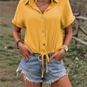 SHEIN Lune Button-Up Drawstring Hem